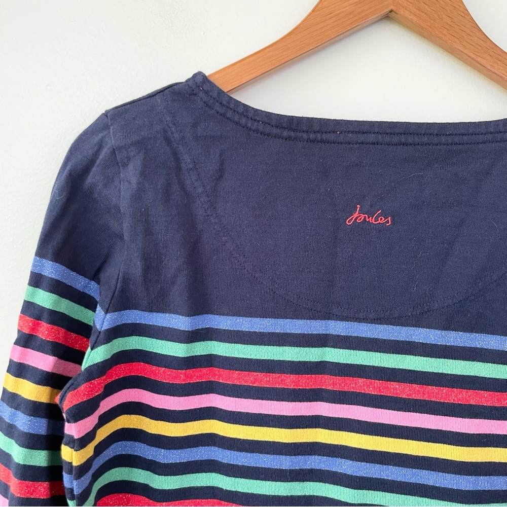 Joules Harbour Luxe Rainbow Stripe Navy Blue Cotton Blend Size 8 Long Sleeve - Picture 5 of 9